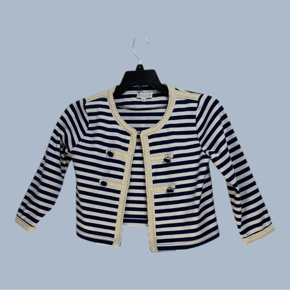 Joseph A Crop Top Nautical Striped Sweater Shrug Crochet Trim 3/4 Sleeve M - Picture 1 of 8